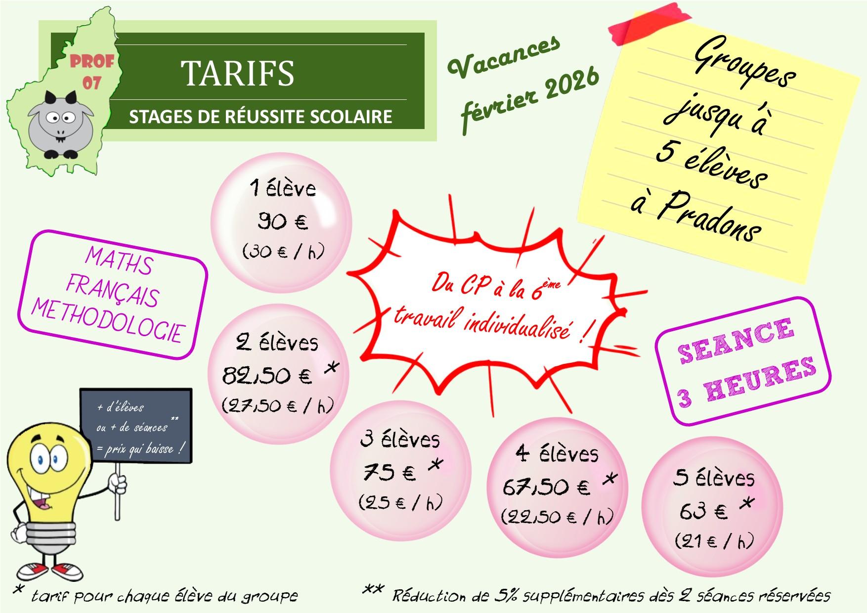 Grille des tarifs stages 2026 ei